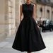 Women's Sleeveless V-Neck Linen-Like Midi Dress Elegant Minimalist Flowy Casual Summer Maxi Dress Breathable Linen-Like Fabric_ecoleips.com