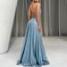 Women's Clothing Suspender Backless Sexy Slit Flash Party Banquet Evening Dress_ecoleips.com