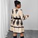Women's High Waist Long Sleeve Dress – Floral Print Bubble Sleeve Round Neck Dress For Autumn Winter_ecoleips.com