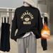 Women's Pure Cotton round Neck Sweatshirt Fleece Lined Thickened Autumn Winter Loose Versatile Top Letter Print 2023 New Style_ecoleips.com