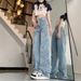 Women's Jeans With Pentagram Patches, New Spring And Autumn Style, Loose Wide-leg Long Pants, Embroidered High-waisted,_ecoleips.com