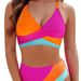 Women's Contrast Color 2 Piece Swimsuit Strap Cross Bra Top Bikini Set for Beach Vacation_ecoleips.com