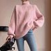 Trendy Diamond Crochet Knit Sweater - Women's Casual High Neck Pullover With Breathable Acrylic Blend (Red, Yellow, Dark Green, Purple, Teal, Gray)_ecoleips.com