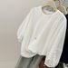European American Style Solid Color Lantern Sleeve T-shirt For Women, Spring And Autumn Korean Version Loose-fitting_ecoleips.com