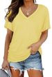 Women's V Neck Short Sleeve T-Shirt Solid Color European American Style Top For Women_ecoleips.com