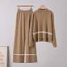 Women's Fashion Knitted Two Piece Suit Patchwork Design European American Style Autumn Winter Wear Versatile Knitwear Set_ecoleips.com