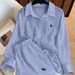 Women's Linen Pajama Set, Lightweight 2 Piece Button-Down Shirt & Shorts, Breathable Casual Loungewear With Embroidery, For Sleepwear & Daily Home Wea_ecoleips.com