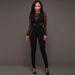 Lace Bodysuit Jumpsuit – Long Sleeve High-Waisted Lace Romper For Women (S-XL, Polyester, Sexy Lace Design, Tight Fit, Party Wear)_ecoleips.com