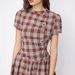 Korean Retro Color Block Plaid Stand Collar Women's Dress Fitted Waist Tie Puff Sleeve Slimming Versatile Dress for Summer_ecoleips.com