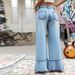 European American Spring New Y2K Fashionable And Unique Ruffled Loose Straight-Leg Jeans For Women, High-Waisted_ecoleips.com