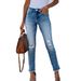Women's Clothing Frayed Ripped Skinny Jeans Stretchy Fashionable Women's Denim Jeans_ecoleips.com