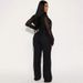Sexy Deep V-Neck Blouse & Flared Pants Set – Lace Trim Sleeves & Tie-Detail Wide-Leg Trousers (Blue, Black)_ecoleips.com