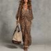 Women's Plus Size V Neck Belted Leopard Print Maxi Dress – Slimming Casual Office Gown_ecoleips.com