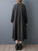 Oversized Black Vintage Pleated Shirt Dresses For Women New Long Sleeve Loose Casual Dress Elegant Clothing Spring Autumn 2025_ecoleips.com