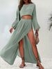 High Waist Chic Slit Cropped Top Women's Casual Holiday Two Piece Set Linen Blended Cotton Regular Fit Spring/Autumn Season_ecoleips.com