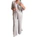 Women's Solid Color Silk V Neck Casual Suit Summer Style_ecoleips.com