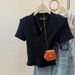 Women's Clothing Summer New Pure Desire Slim Short Design Sense V Neck Straight Shoulder T Shirt Bottoming Shirt Top_ecoleips.com