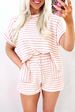 Women's Clothing Summer Round Neck Pullover Set Short Sleeve Drawstring Shorts Striped New Arrival_ecoleips.com