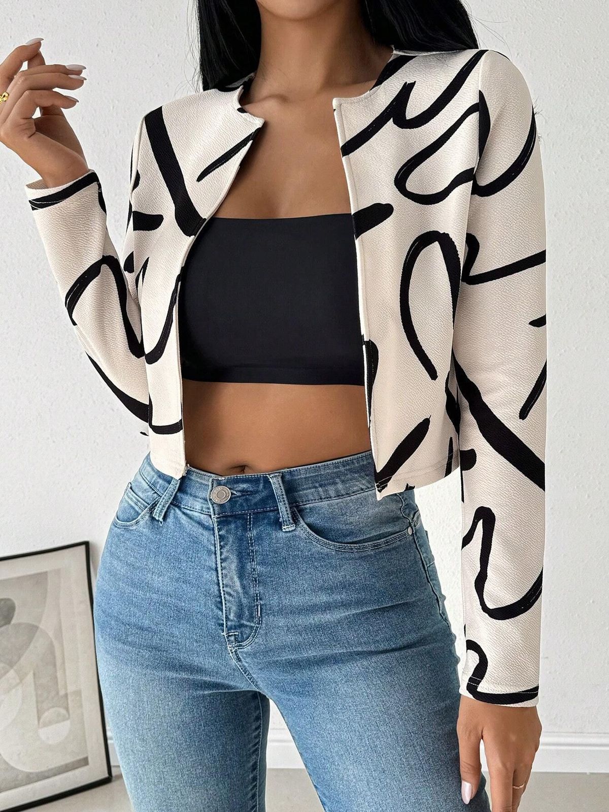 Elegant Women's Abstract Print Cardigan Top Fashion Casual Autumn/Winter New Style_ecoleips.com