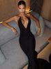 Mozision Metal Ring Halter V Neck Sexy Maxi Dress Women Elegant Black Off-shoulder Backless Bodycon Club Party Long Dresses_ecoleips.com