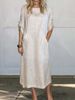 Aria Basics Aria Basics New 2024 European And American Cross-Border Summer Style Loose Casual Solid Color Short Sleeve Cotton Linen Dress_ecoleips.com