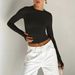 W's Clothing 2025 Spring New T-shirt Solid Color Round Neck Base Shirt Slim Fit Wearing Hands Long Sleeved Top For_ecoleips.com