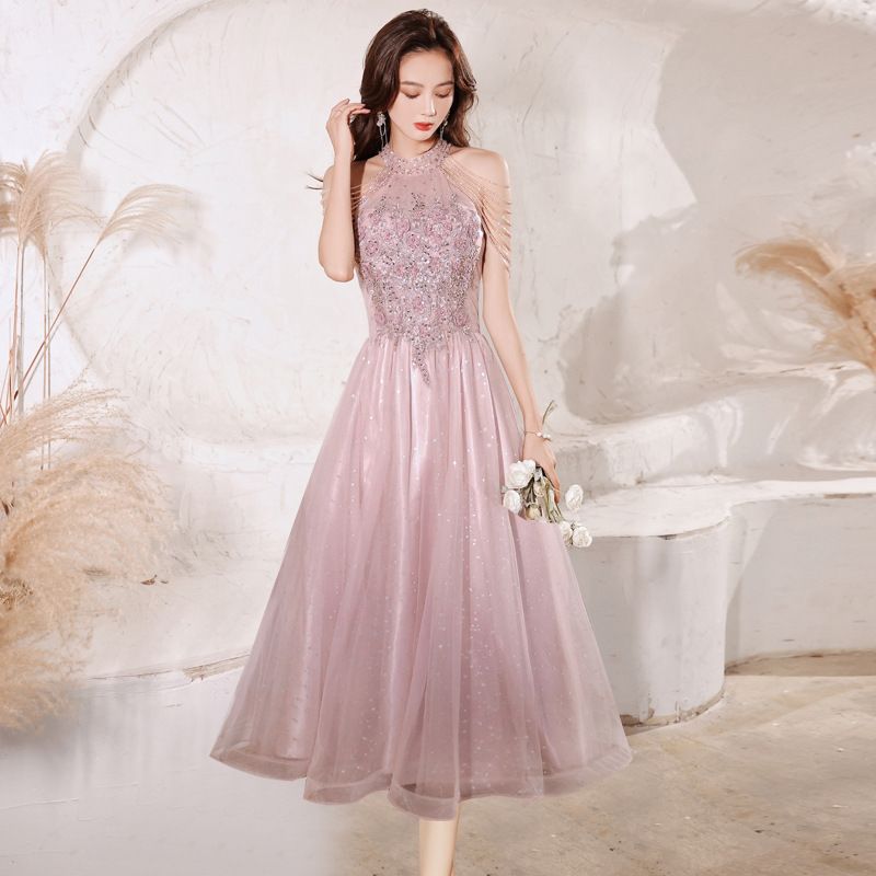 Women's Clothing Pink Evening Gown For Women Elegant Luxurious Autumn/Spring Style For Banquets Bridesmaids Engagements Birthdays Events_ecoleips.com