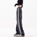 Plus-size Vintage Straight Drawstring Jeans Women, Spring/summer, Loose Fit, Dark Wash, Striped Wide-leg Pants For_ecoleips.com