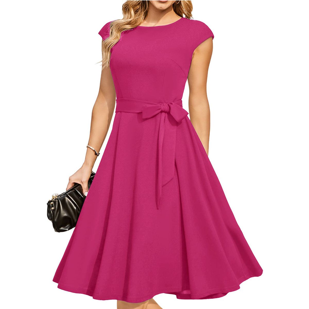 New Summer Women's Dress Round Neck Sleeveless Tie Waist High-End Formal Wear For Cocktail Parties_ecoleips.com