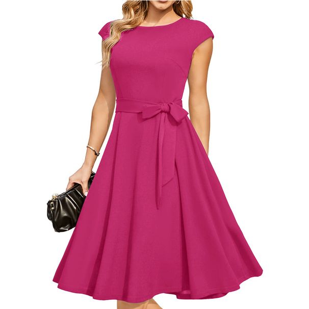 New Summer Women's Dress Round Neck Sleeveless Tie Waist High-End Formal Wear For Cocktail Parties_ecoleips.com
