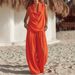 Women's Vacation Two Piece Set Sleeveless Button down Vest High Waisted Pleated Wide Leg Pants Draped Neck Collared_ecoleips.com