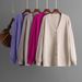 V-neck Knitted Cardigan Autumn Winter Solid Color Loose Mid-length Sweater Coat Top For Women_ecoleips.com