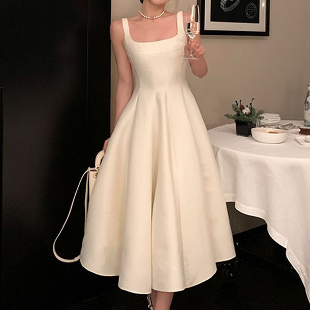 Women's Clothing Light Wedding Dress Solid Color Satin Simple Design For Emceeing Coming Of Age Ceremony Party Banquet Evening Gown Everyday Wear_ecoleips.com