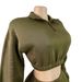 Women's Stylish Half-Zip Cropped Fleece Hoodie With Flared Pants Lounge Two-Piece Set_ecoleips.com