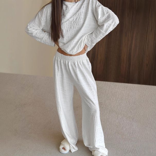 Knitted New European And American Style Sleeve Long Pants Loose Comfortable Wearable Pajama Set Autumn Women's_ecoleips.com