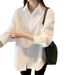 Women's White Loose Long Sleeved Blouse French Style Shirt for Middle School Students Inner Or Outer Layer_ecoleips.com