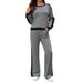 Voya Women's Casual Round Neck Long Sleeved Sweatshirt Wide Leg Pants Two-piece Set Contrasting Color Top Matching Set Cross-border Popular Item_ecoleips.com