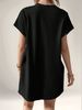 European And American 2025 Casual Solid Color Round Neck Bat Sleeve Invisible Pocket Loose Short Sleeve Dress_ecoleips.com