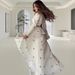White Butterfly Embellished Belt Maxi Dress Elegant Slim Fit Long Sleeve European American Style Women's Clothing_ecoleips.com