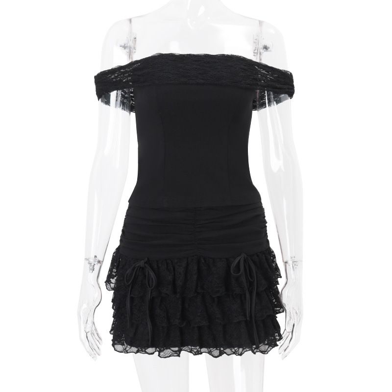 Ins Style 2025 Spring New Sexy Off-Shoulder Tube Top With Ruffled Hem Skirt Set For Women_ecoleips.com