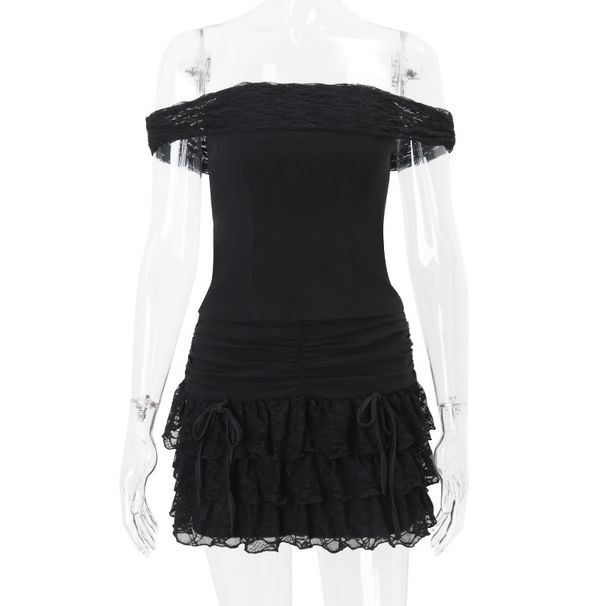 Ins Style 2025 Spring New Sexy Off-Shoulder Tube Top With Ruffled Hem Skirt Set For Women_ecoleips.com