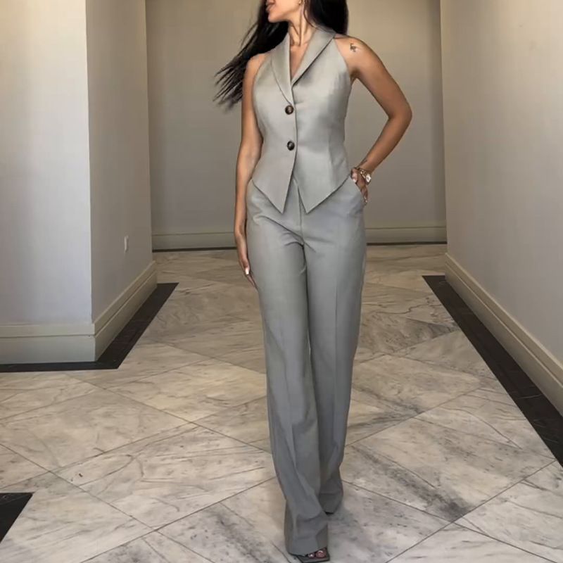 Women's Clothing New Fashion Commuter Vest Straight Trousers Professional Suit_ecoleips.com