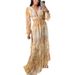 2025 European And American Women's Fashion New Export Long Commuting Hollow V-Neck Floral High-Waisted Flared_ecoleips.com