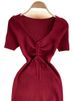 Women's Lavender Purple Sundress V-Neck Short Sleeve Lace-Up Stretchy Ribbed Knit Bodycon Mini Dress Summer Party Clubwear Dress_ecoleips.com