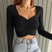 AB378 European And American Early Spring New Long-sleeve V-neck Cropped Tight-fitting Street Style Ruched_ecoleips.com