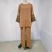 2025 Muslim Autumn New Women's Embroidered Round Neck Shirt And Wide Leg Pants Set_ecoleips.com