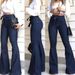 Women’s Clothing High Waisted Slightly Elastic Lace Up Flared Pants Wide Leg Pants Women's Jeans_ecoleips.com