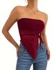 Women's Clothing Summer New Solid Color Side Drawstring Slit Irregular Slim Fit Tube Top Vest Top_ecoleips.com