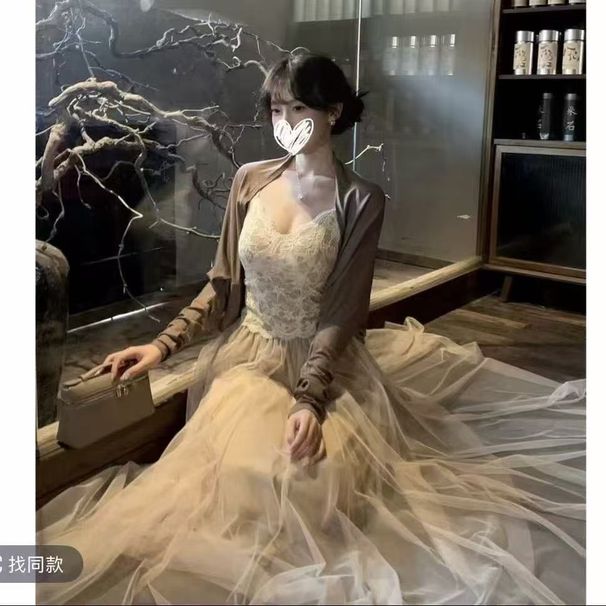 Three-piece Set With A Gentle Slimming Effect, Plus-size Fairy Dress Set, Elegant Summer Lace Camisole, Cardigan, And_ecoleips.com