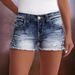 Women's Clothing Fashion Ins Elastic Patch Denim Embroidered Ripped Denim Shorts_ecoleips.com